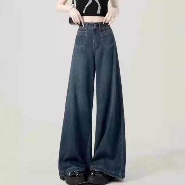Otoño 2025 Jeans Retro de Cintura Alta hasta el Suelo de Pierna Ancha para Mujer