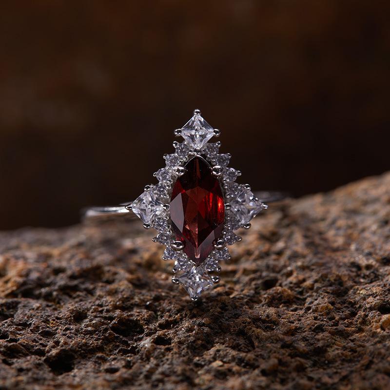 Niche Light Luxury Rhombus S925 Sterlingové Stříbro 18K Zlato Přírodní Barevný Pokladový Prsten, Vysoce Kvalitní Prsten na Ukazováček, Šperky Neztrácející Barvu