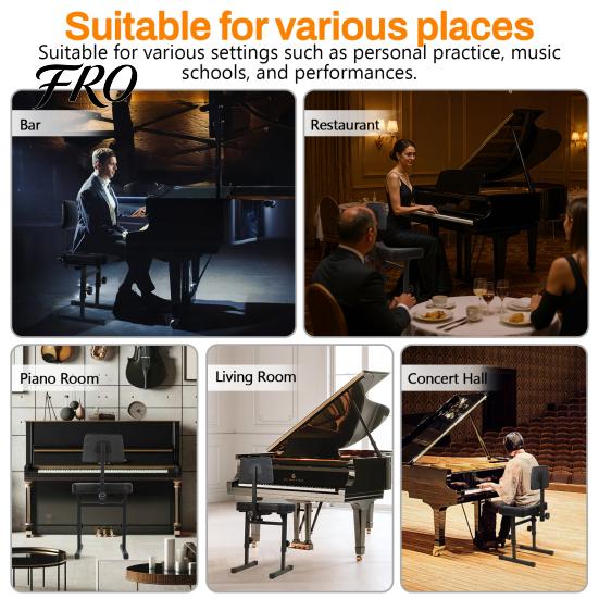 Piano Stool H-style Bench, 5 Height Adjustable Chair with Black Padded Practice Seat Cushion, Music Keyboard Bench Backrest for Musicians Kids Adults