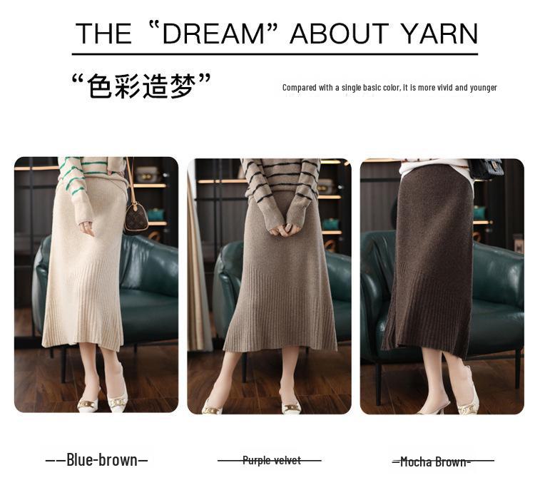 Falda midi de rayas para mujer 100% lana pura: Versátil, Adelgazante, Cintura Alta, Ajustado a las Caderas, Largo hasta la Rodilla, Punto de Cachemira.