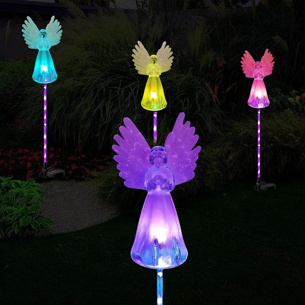 4 Pack Solar Angel Lights Outdoor Decor,Solar Powered Color Changing Angel Easter Stakes Decorative Memorial Lights Garden Yard Lawn Pathway Grave