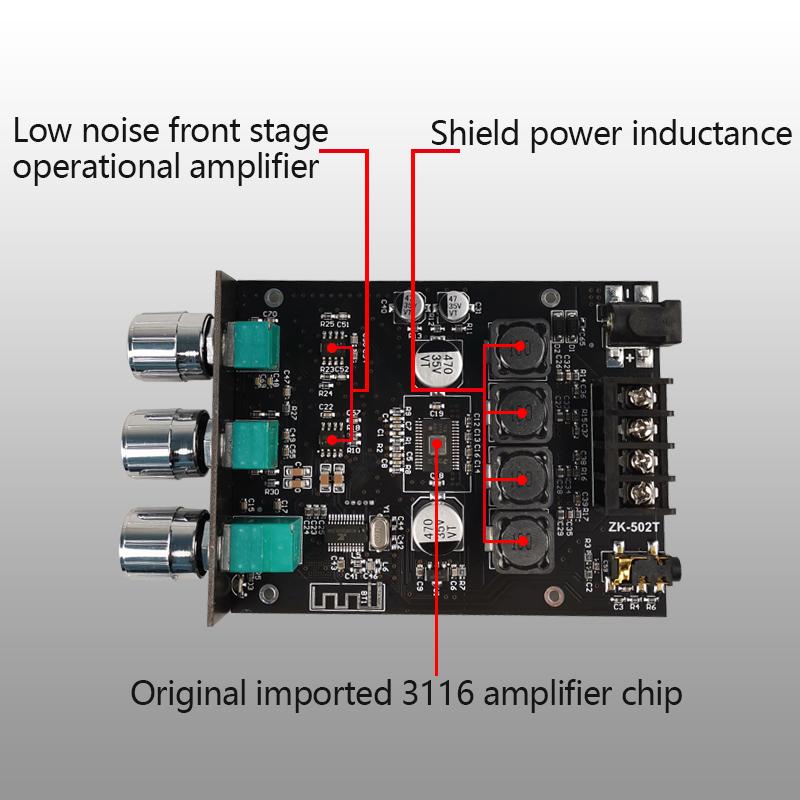ZK-502T TPA3116D2 Bluetooth 5.0 Subwoofer Amplifier Board 2.0 Channel 2*50W Bass AMP High Power Audio Stereo Amplifier Board