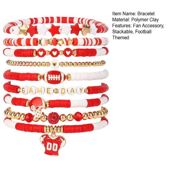 Game Day Bracelets Stackable Sports Football Charm Bracelets Elasticated Football Themed Bracelets Set for Women Men Football Fans Boho Summer