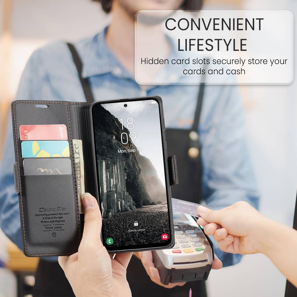 Für Samsung Galaxy A17 mit Kartenhalter, Brieftaschen-Hülle mit RFID-Blockierung, Strapazierfähiger Leder-Ständer, Magnetischer Verschluss, Stoßfest