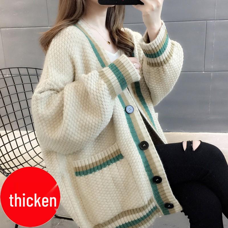 Autumn 2025 Women's Loose Knit Cardigan - Thick, Stylish Sweater