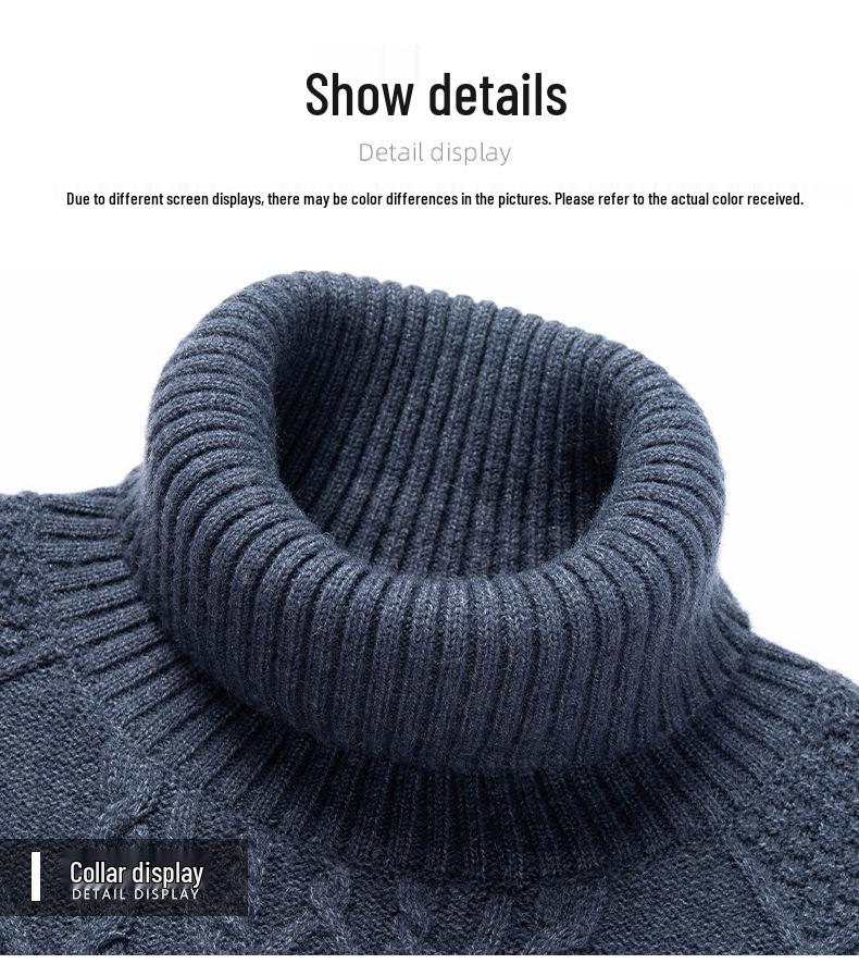 2025 Winter Korean Style Men's High-Neck Jacquard Sweater - Casual Knit Base Layer for Middle-Aged & Young