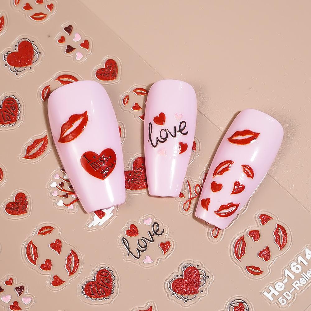 Redanco5D Valentinstag Feurige Rote Lippen 3D Nagelaufkleber