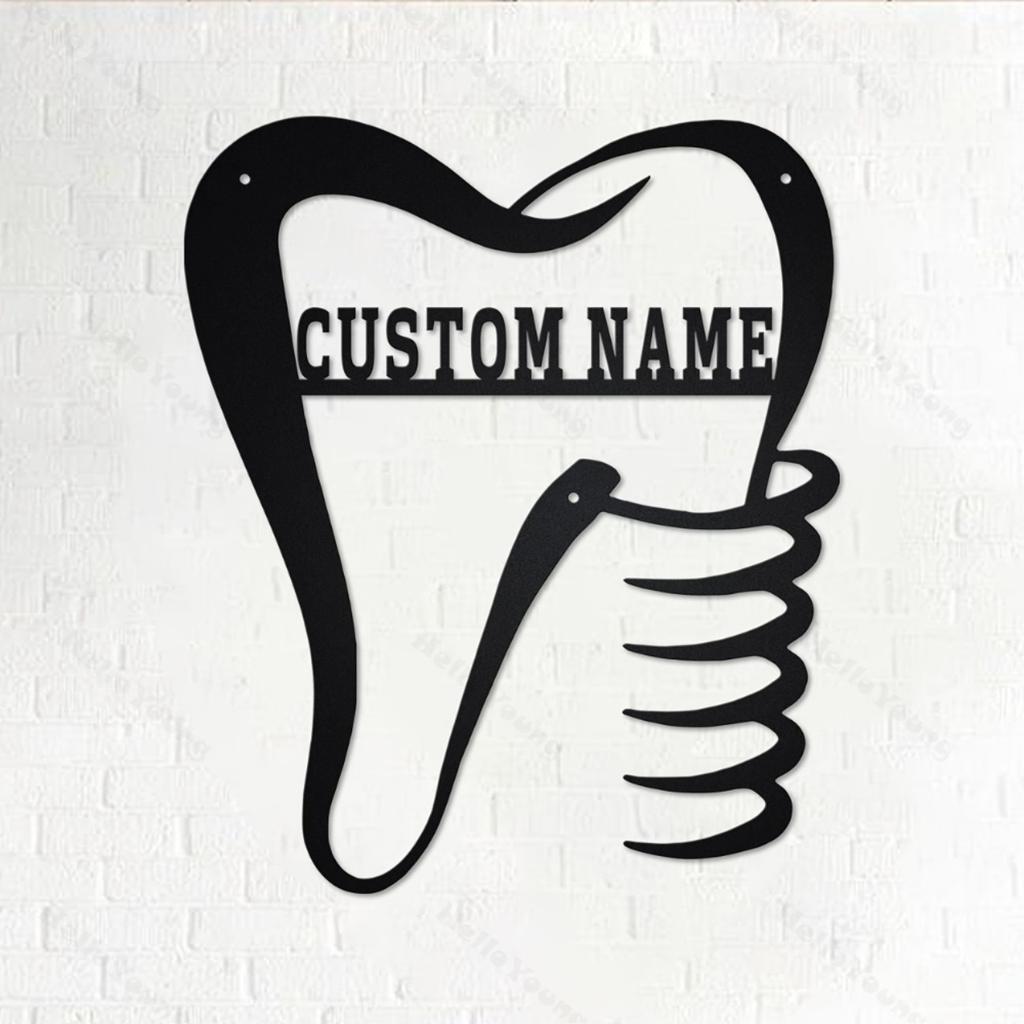 Custom Metal Sign Tooth Silhouette Surname Decor Hot Sale for Doorway Garden Home