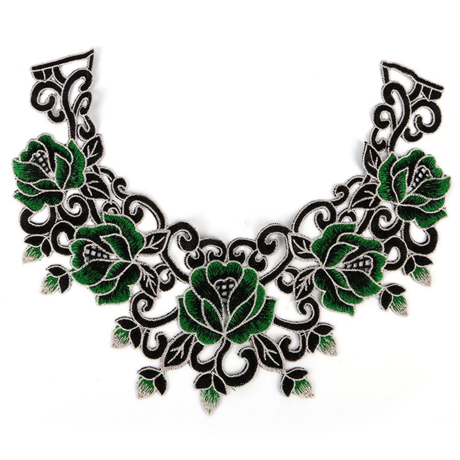 

1 шт. Сине-зеленые вышитые нашивки с розами с вырезами, аппликация для воротника и декольте, швейное украшение для DIY зелёный