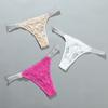 Transparent Lace Flower Panties Mid Waist Mesh Briefs Breathable Rhinestone Thong  Ladies