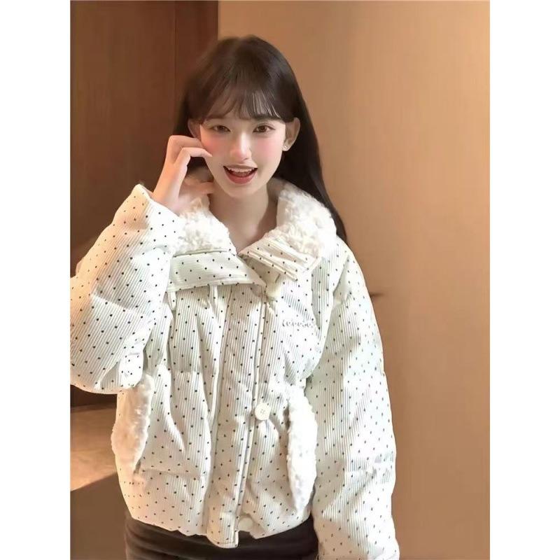 Corduroy polka dot down cotton clothes women's new fashionable versatile loose short students warm thickened outside