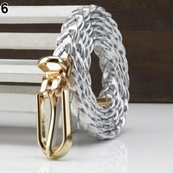 Women Buckle Strap Waistband Braided Faux Leather Vivid Narrow Thin Waist Belt