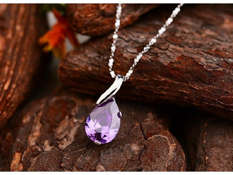 Zhenrong Imitation Brazilian Amethyst Teardrop Angel's Tear White Copper Pendant
