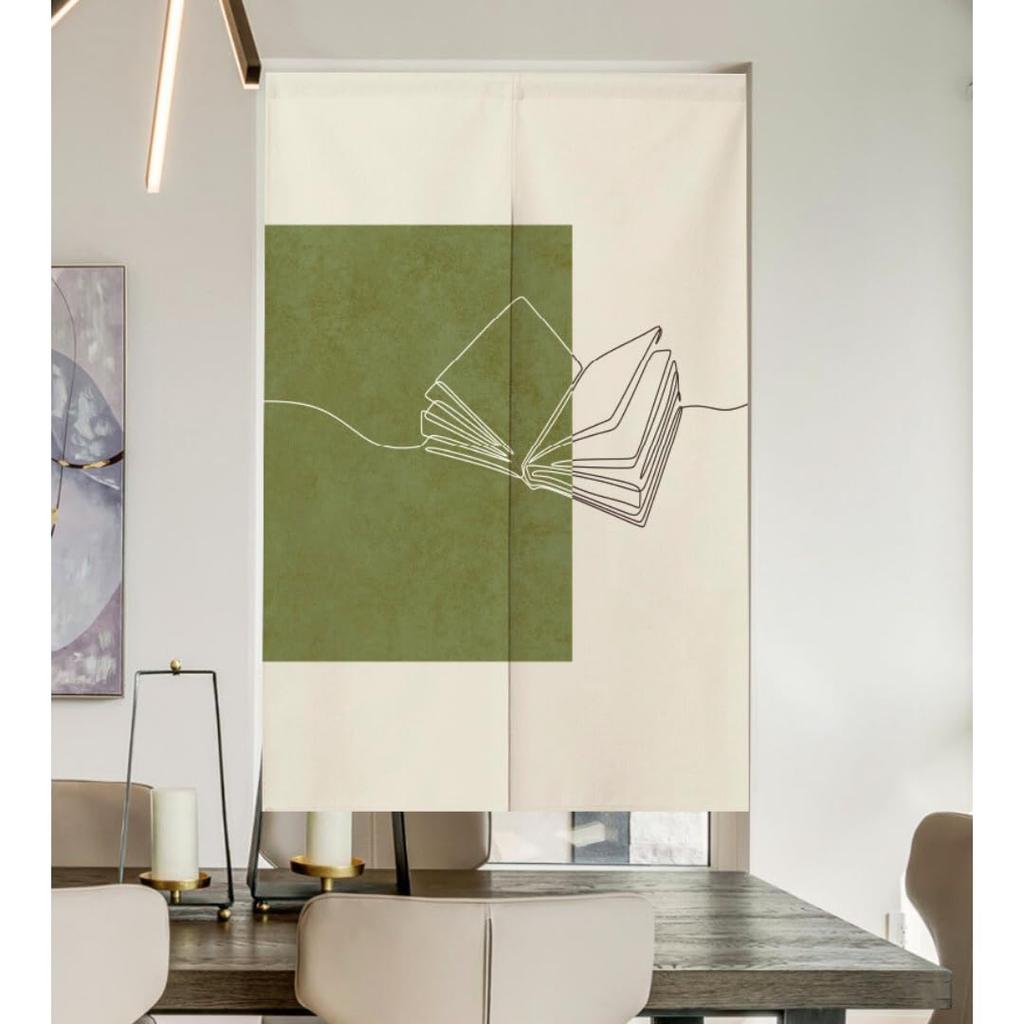 Thick Noren Curtain with Tension 150cm Privacy Room Abstract Modern Easy Doorway Heat Blocking Rod, Long, Screen, Divider, Design, Installation,