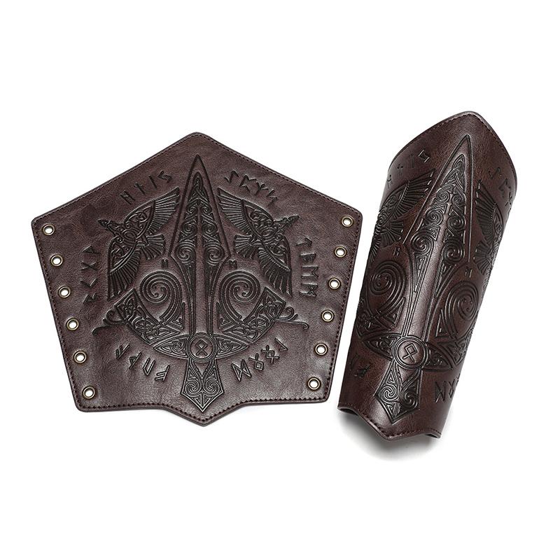 Medieval Retro Embossed Wristband Cosplay Stage Prop Knight Armguard Costume Matching Genuine Leather Embossed Arm Armor