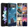 Hard PC Phone Case For Samsung Galaxy Z Flip 7 6 5 4 Black Cover For Galaxy Z Flip 3 Foldable Shockproof Capas Funny Sunset Cat