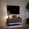 Wall Mounted TV Cabinet with LED Lighting Oak Effect 100 x 31 x 35 cm