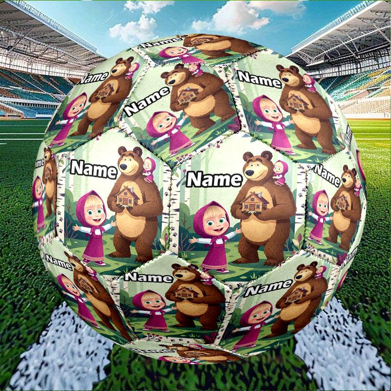 Custom Name Personalized Masha and the Bear Print Size 5 Soccer Ball Training & Match Football, for Team, Kicking, Gift for Football Enthusiasts