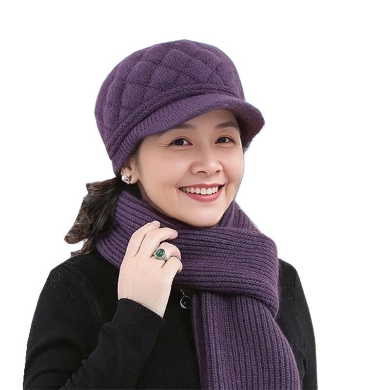 Women's Winter Warm Fleece-Lined Knitted Wool Beret for Middle-Aged & Elderly