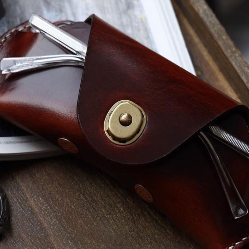 Unisex Retro Hanging Pu Leather Glasses Bag Portable Lanyard Hanging Sunglasses Case Simple Handmade Glasses Storage Box