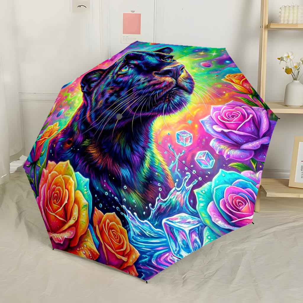 Leopardo in un Giardino Sognante Ombrello Automatico Ombrello Pieghevole con 8 Stecche Plastica e Ferro Resistenti Ombrello Resistente per l'Uso Quotidiano