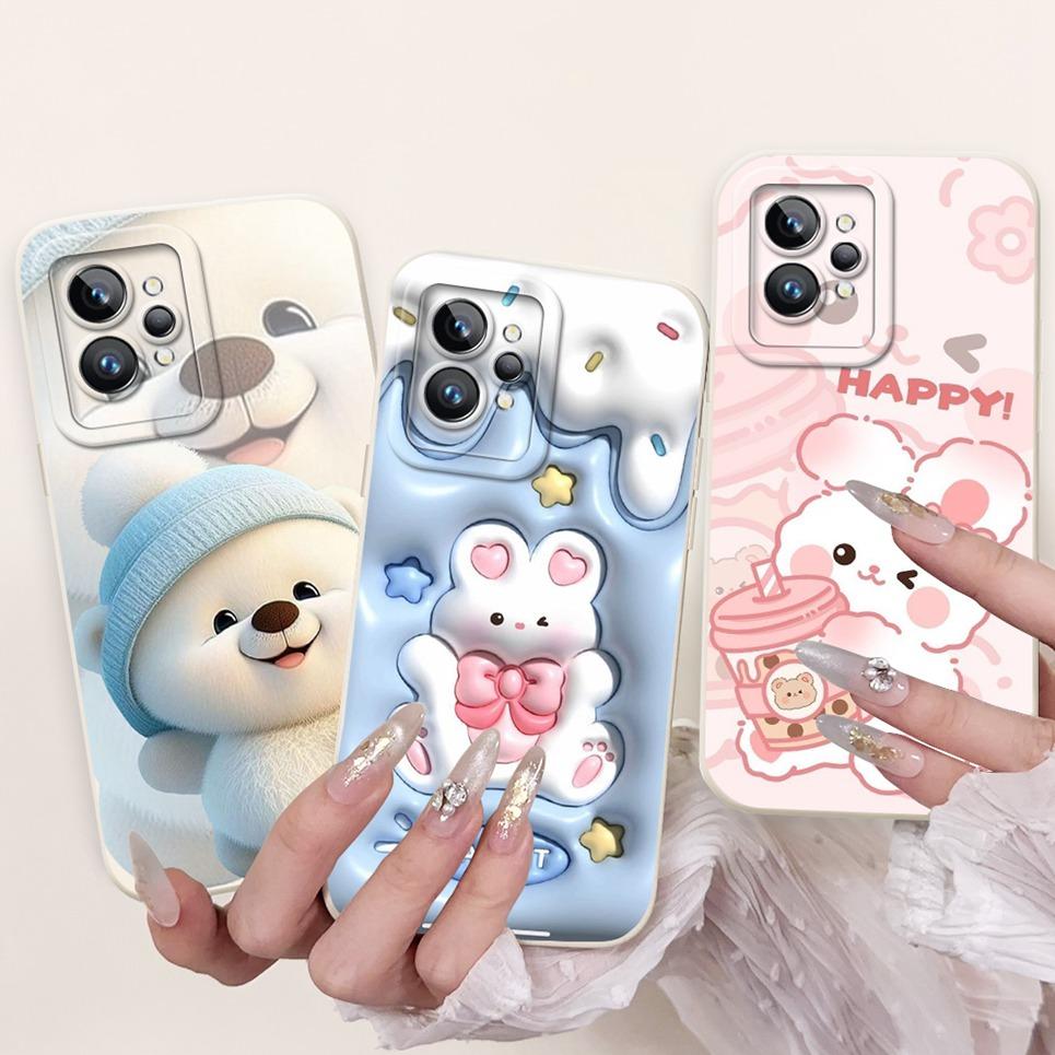 Cartoon Case For Realme GT2 Pro RMX3301 / Realme GT Neo2 GT 2 Bumper Soft Liquid Silicone Back Cover Flower Luxury Phone Shell