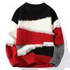 Mens Winter Loose Fit Knit Sweater With Color Block Design Round Neck Long Sleeve Casual Pullover Young Adults