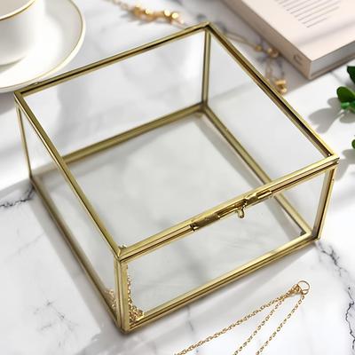 Organisateur élégant européen en verre pour bijoux et cosmétiques avec couvercle à rabat