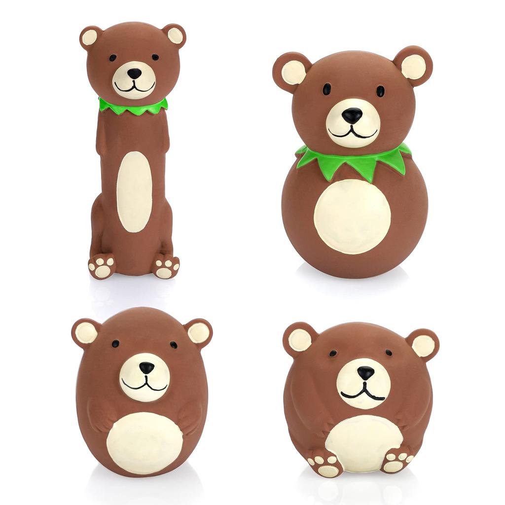 Chiwava Squeaky Latex Dog Funny Brown Bear Pet Interactive Play for Small and Medium Dogs 4-Piece Toys, Set,