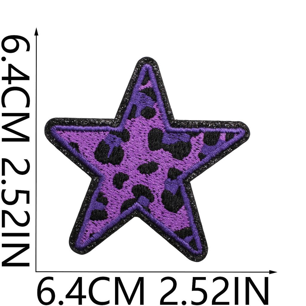 Leopard Print Embroidery Cloth Sticker Grit Leather Five-Pointed Star Patch Sticker Bag With Color Pattern Computer Embroidery Label