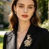 Brooch Pin Anti-Exposure Buckle Peacock Feather Design Pin with Imitation Pearls Cubic Zirconia Suits Coats Sweaters Badge