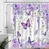 Mocsicka Purple Butterfly Shower Curtain Spring Purple Floral Butterfly Bathroom Shower Curtain Nature Garden Plant Waterproof Fabric Shower Curtain