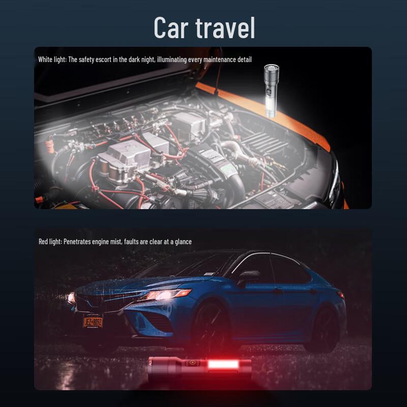 AUX High-Power Zoom Flashlight with Warning Side Light