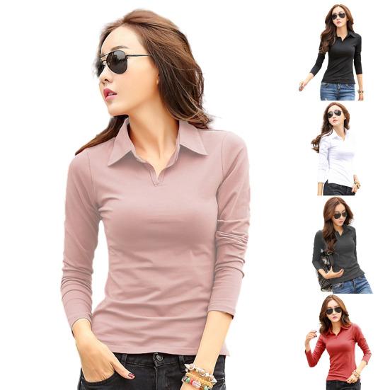 Damen Oberteile Revers Langarm Slim Fit Einfarbige Pullover Oberteile Weich Dehnbar Lässiges Hemd Arbeits Party Date Wear