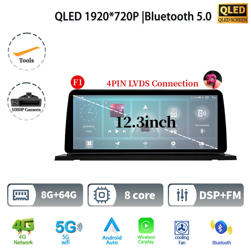 12.3" For BMW 5 Series F07 GT 2011-2017 Android 14 Car Radio Multimedia Stereo 4G GPS Navigation WIFI Wireless BT CarPlay Screen