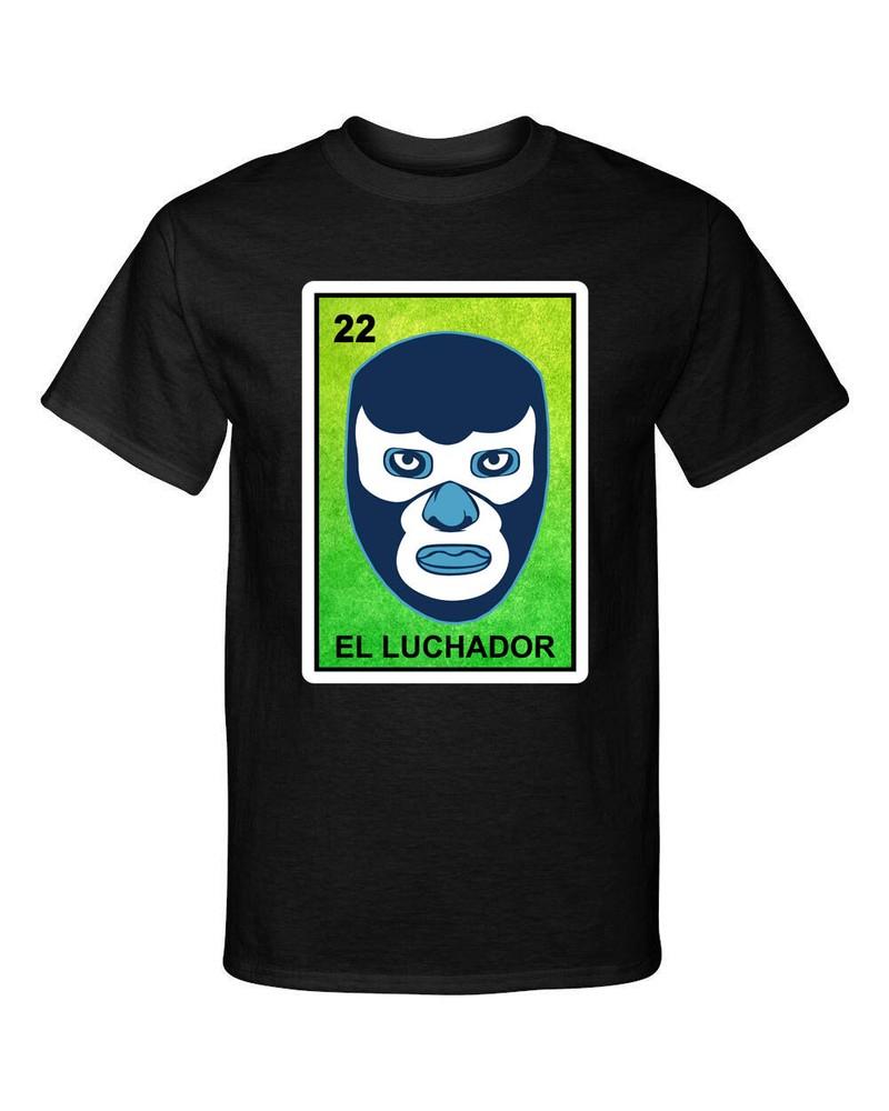 El Luchador Blue Demon Wrestler Loteria Mexican Bingo Style Graphic Tee Shirt Unisex T-Shirt M