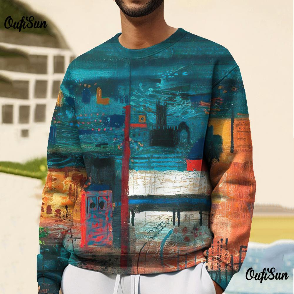 Vintage Men T-Shirt Retro Sweatshirts Oversized Long Sleeve T-Shirts O-Neck Pullovers Winter Clothing Street For Men Sweatshirts