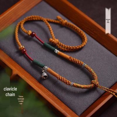 Tibetan Silver Cotton Necklace with Ethnic Cow Bone Thangka Pendant