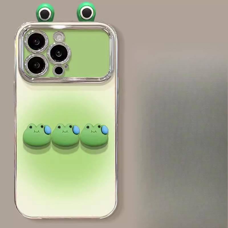 Woman Frog Doll Stand Suitable for Apple 15 Mobile Phone Case IPhone 14 Full Cover Anti-fall 13 Electroplating 6D Window