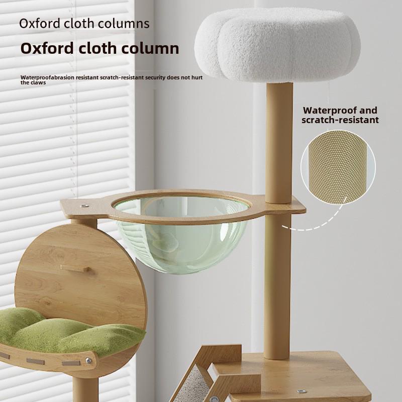 Large Wooden Cat Tree & Scratching Post with Space-Saving Design - Integrated Climbing Frame & House