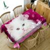 3D Animal Pattern Tablecloth, Small White Cat, Dustproof Washable Cloth, Thicken Cotton, Rectangular and Round Table Cloth