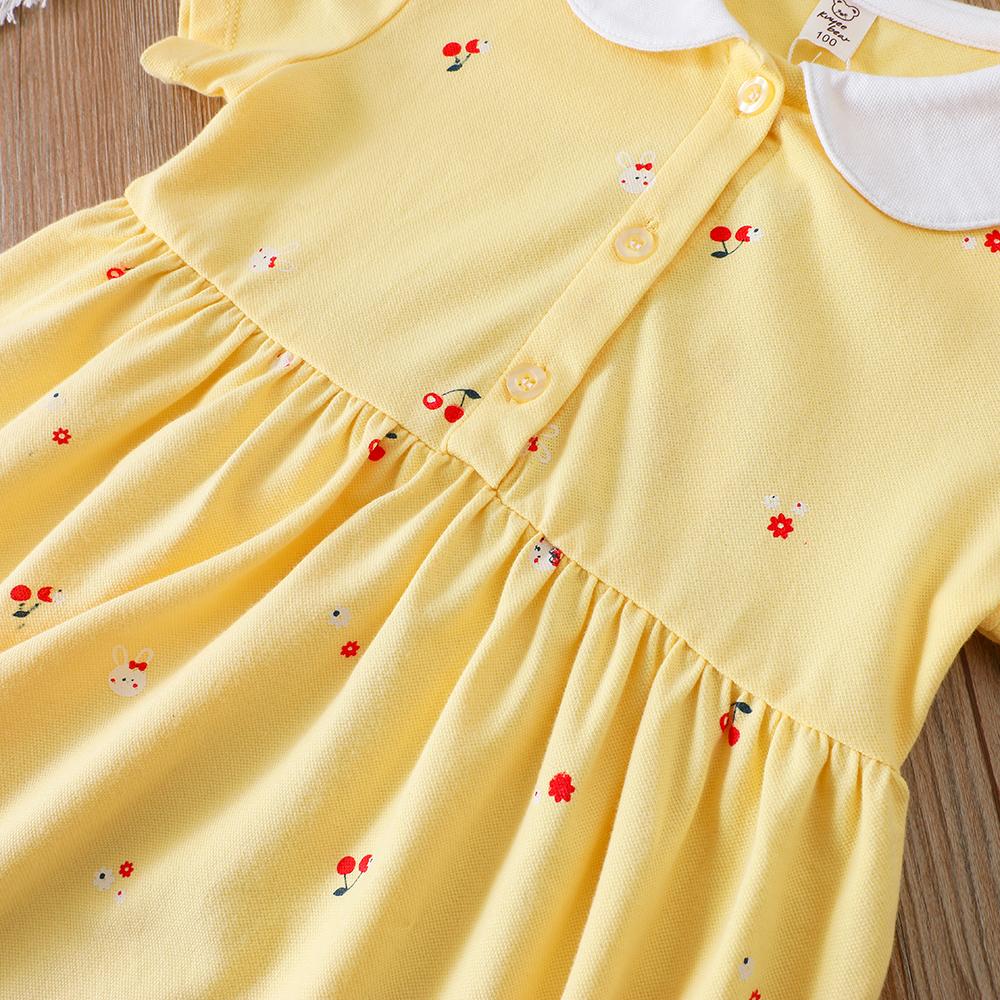 Vestido de verano para niñas de 2 a 6 años, de algodón, con cuello vuelto y manga corta.