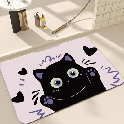 Cute Cat Floor Mat Diatom Mud Bathroom Mat Entry Door Floor Mat Water Absorption Quick Drying Thickened Toilet Toilet Door Mat