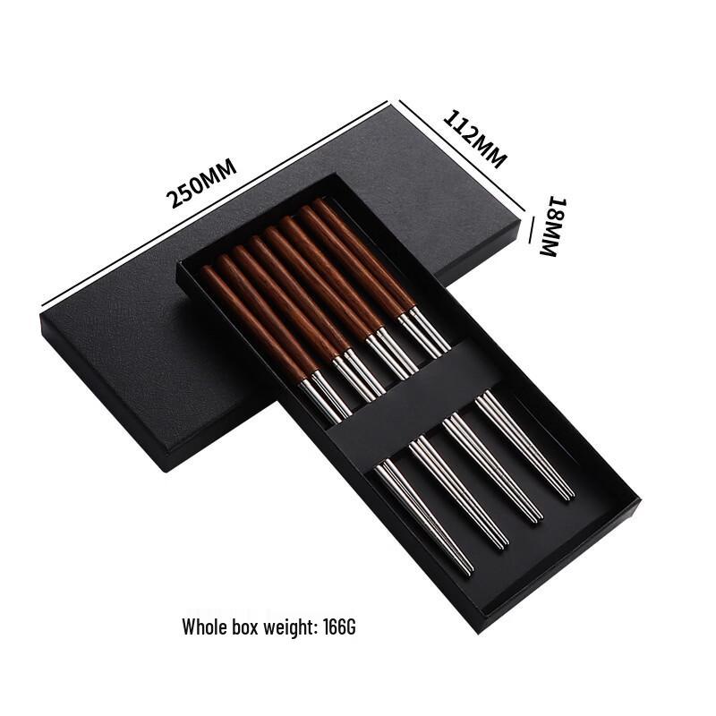 Ruhan Wooden Handle Stainless Steel Chopsticks Gift Set