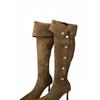 Two Wearing Retro Pointed Tall Pile Boots Women'S Thin Heel Knight Boots High Heel Pleated Over Knee Western Boots