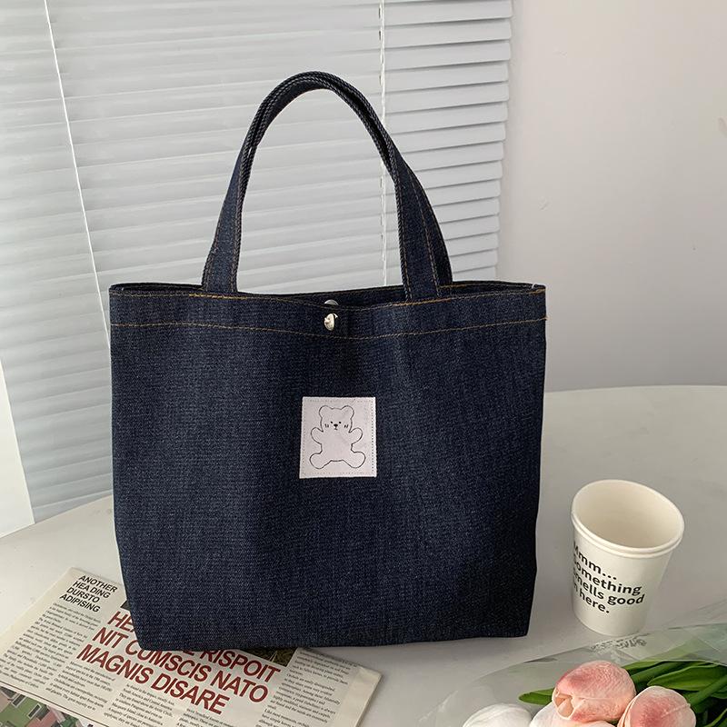 

Functional Denim Multi Bag Lunch Box Simple Cute Handbag Convenient To Carry Bear