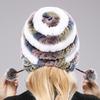 Winter Hats for Girls Women's Fur Hat Real Rex Rabbit Cap Floral Knitted Hat with Balls Skulls Beanies 55-59cm