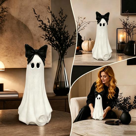 Unique Halloween Gifts Cute Ghost Resin Ornament, Matte Finish Desktop Figurine, Decorative Gothic Home Accents Statue for Living Room Entrance
