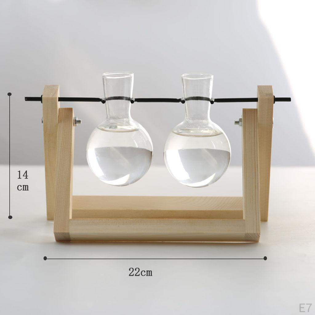 Terrarium Transparent with Wooden Stand Glass Vase Holder Creative Flower Pot for Coffee Shop Room