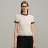 Women's 100% Wool Short-Sleeve Color Block Sweater - Warm, Comfortable, Versatile Round Neck Base Layer Knitwear for Autumn/Winter.